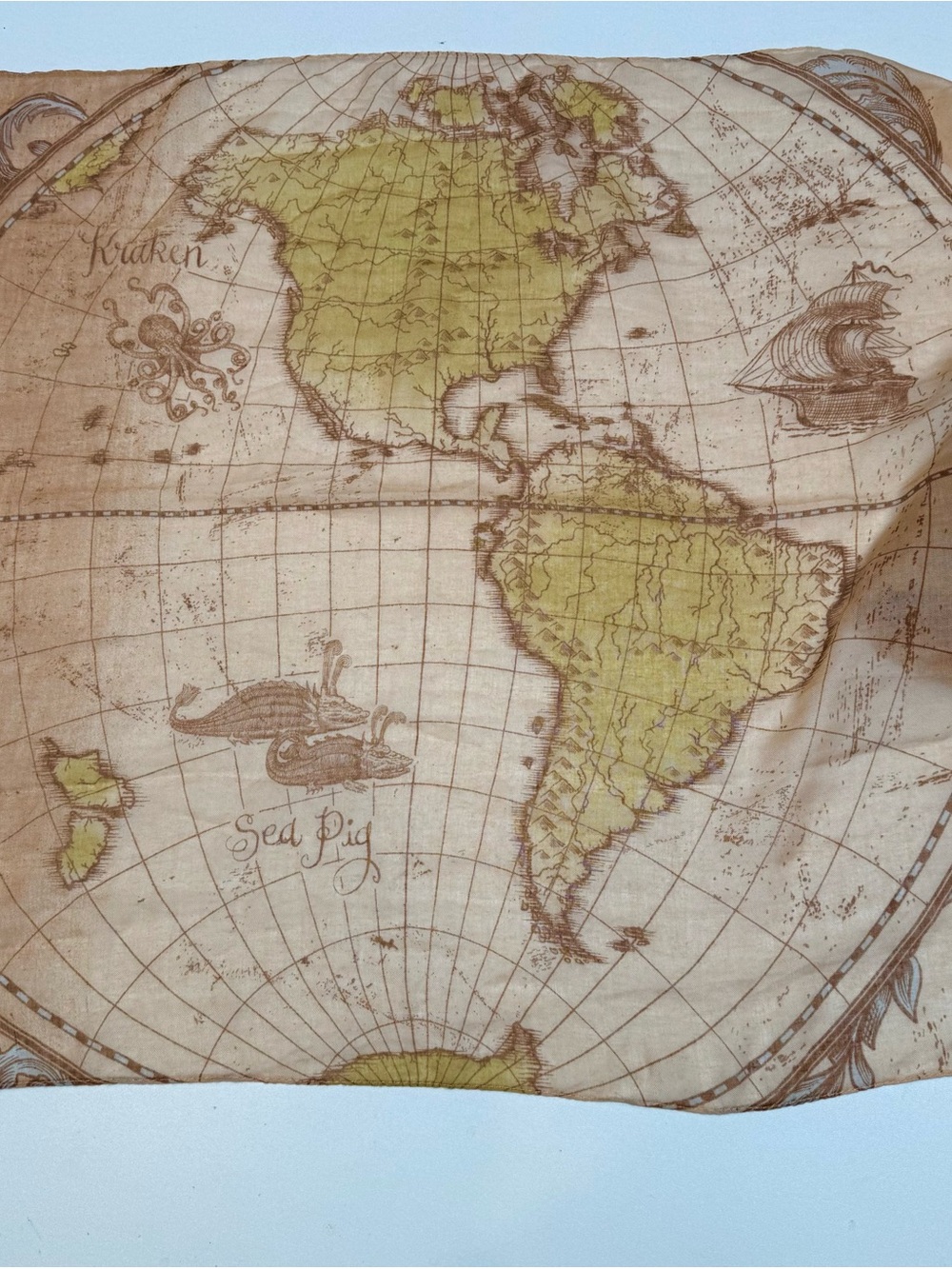 Vintage Map Print Men's Scarf in Olive Green